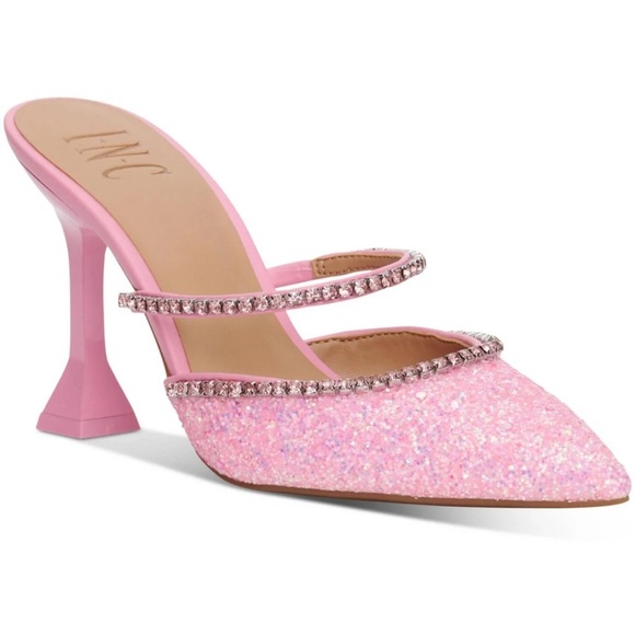 INC Womens Gylana Slip On Glitter Block Heels Size 8 - Picture 1 of 8